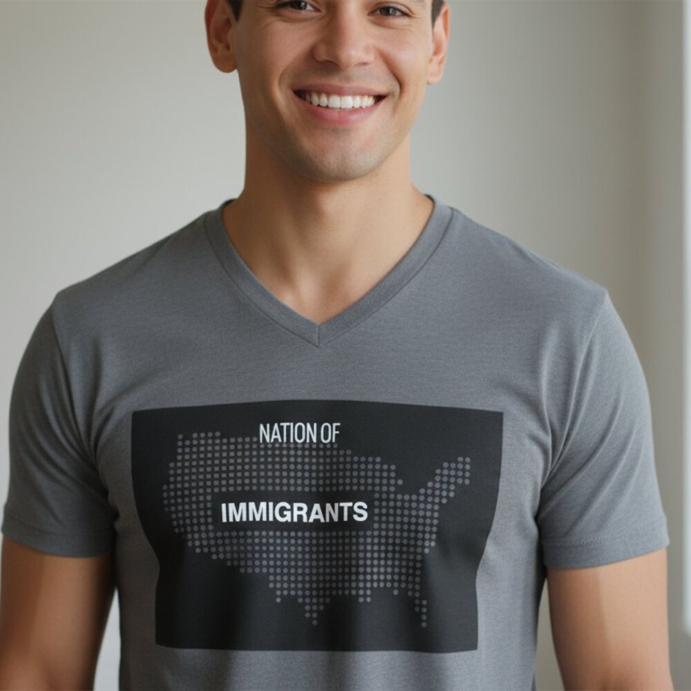 New men t-shirt Nation of Immigrants theme - Size L - 100% Pima Cotton